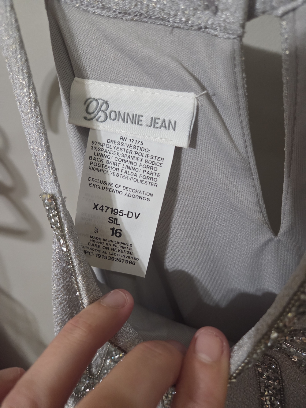 Bonnie Jean Silver High-Low Sparkle Bow Dress High Low - Picture 4 of 6